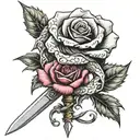 dragon rose sword intertwined tattoo design idea