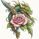 dragon rose sword intertwined tattoo design idea