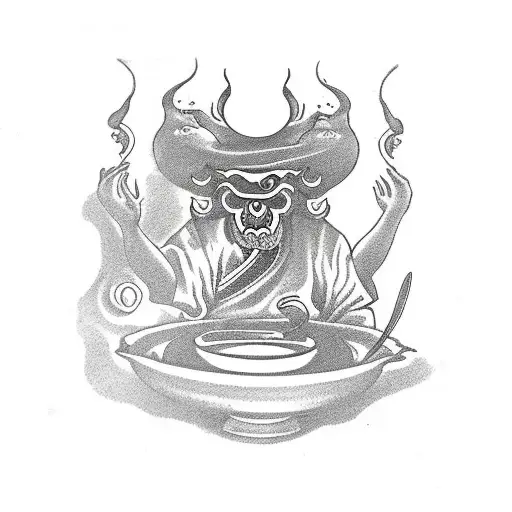 old chinese goddess of oblivion serving soup of oblivion to underworld souls tattoo design idea