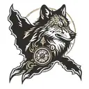 wolf mountain clock compass  tattoo design idea