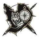 wolf mountain clock compass  tattoo design idea