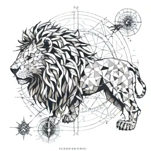 Lion compass with map tattoo design idea