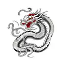 dragon and snake and Japanese mask tattoo design idea