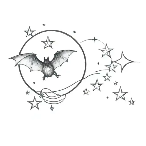 feminine cute bat moon stars tattoo design idea