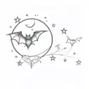 feminine cute bat moon stars tattoo design idea