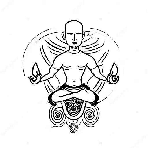 A meditating monk on a motorbike, symbolizing the balance between tranquility and adventure tattoo design idea