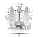 A balance scale with weights representing the different aspects of life, surrounded by intricate Japanese motifs tattoo design idea