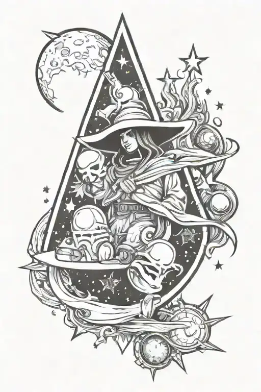 galaxy, stars, witchy, moon, ghosts, fortnite tattoo design idea