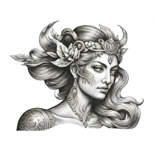 Diana goddess full arm tattoo design idea