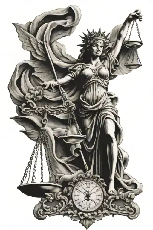 lady justice half sleeve with James 4:11-12 written in tattoo design idea