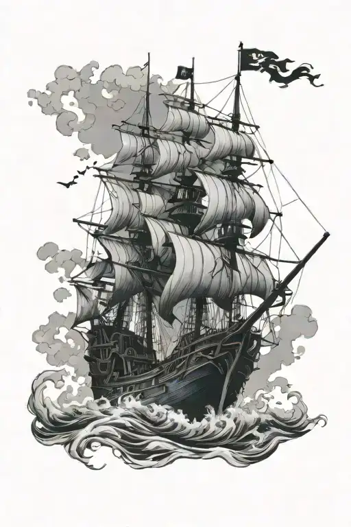half sinking pirate ship tattoo design idea