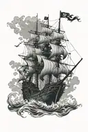 half sinking pirate ship tattoo design idea