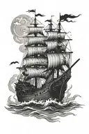 half sinking pirate ship tattoo design idea