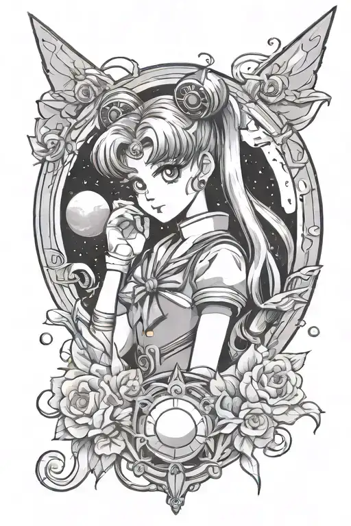 sailor moon with Luna (Anime) tattoo design idea