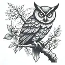 owl perched on a branch tattoo design idea