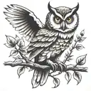 owl perched on a branch tattoo design idea