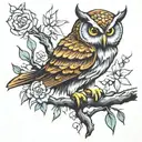 owl perched on a branch tattoo design idea