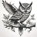 owl perched on a branch tattoo design idea