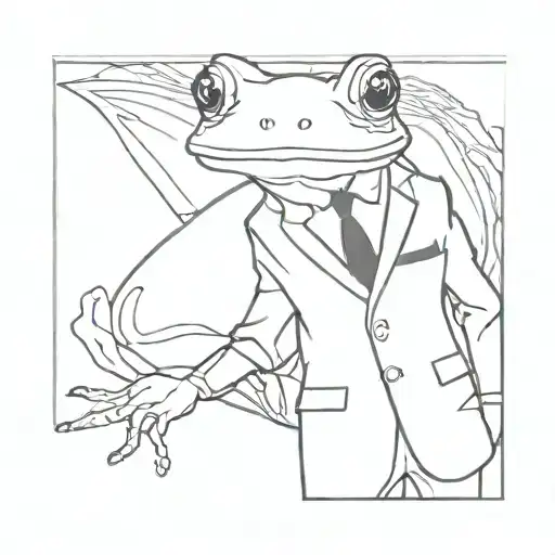 funny, small anthmorphic frog waring a suit tattoo design idea