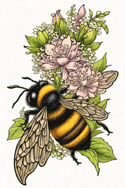 hyacinth, bumble bee, foxglove, magic round about flower and queen anns lace tattoo design idea