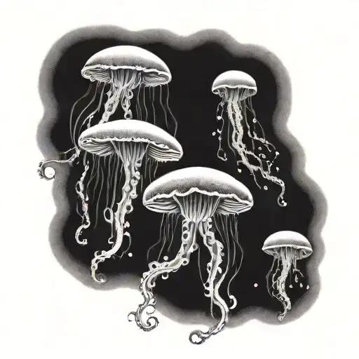 five jellyfish swimming gracefully tattoo design idea