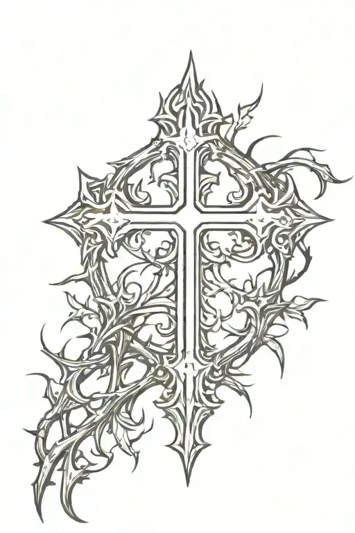 simple yet intricate gothic cross with thorns tattoo design idea