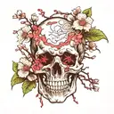 human skull with cherry blossoms wrapping around it and growing out of it  tattoo design idea