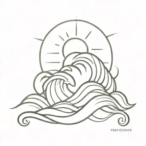sun on night sea waves tattoo design idea