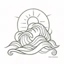 sun on night sea waves tattoo design idea