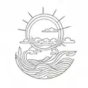 sun on night sea waves tattoo design idea