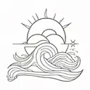 sun on night sea waves tattoo design idea