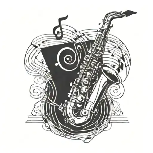 music, dj, saxophone, musical staff and notes with treble clef tattoo design idea