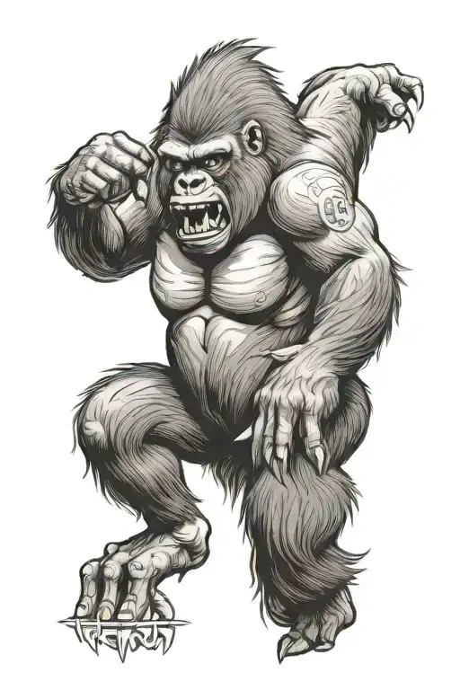 Gorilla Roaring with text "Pain Today, Strength Tomorrow" tattoo design idea