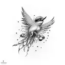 An intricate dotwork tattoo of a mechanical bird holding a joystick in its beak, symbolizing the fusion of gaming and hydraulic technology tattoo design idea