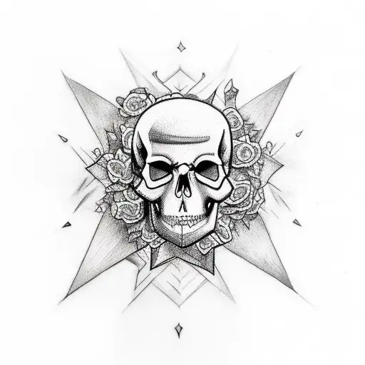 Create a tattoo design that combines a skull and a star in a way that represents the duality of life and death. tattoo design idea