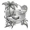 Create a beach scene tattoo with hidden Marvel and Metallica references tattoo design idea