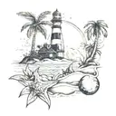 Create a beach scene tattoo with hidden Marvel and Metallica references tattoo design idea