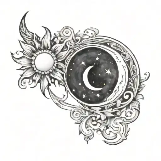 the sun with the letter "L" hidden in it, and the moon tattoo design idea