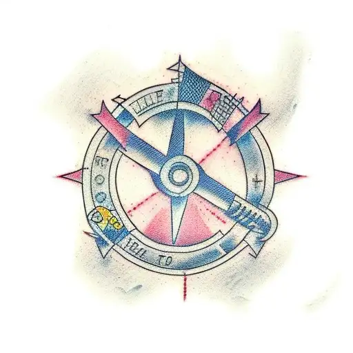 bolts, ladder, map, pen tattoo design idea