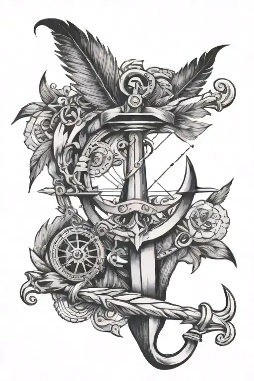  anchor compass feather arrow tattoo design idea