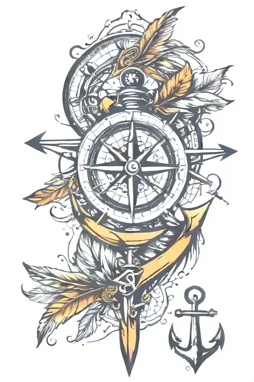 compass anchor feather arrow design tattoo design idea