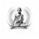 monk in mediating state with 7 chakaras sorrounding him  tattoo design idea