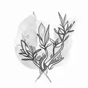 whisks of olive tree branches with olives and olive leaves and abstract ocean waves tattoo design idea