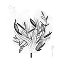 whisks of olive tree branches with olives and olive leaves and abstract ocean waves tattoo design idea