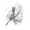 whisks of olive tree branches with olives and olive leaves and abstract ocean waves tattoo design idea
