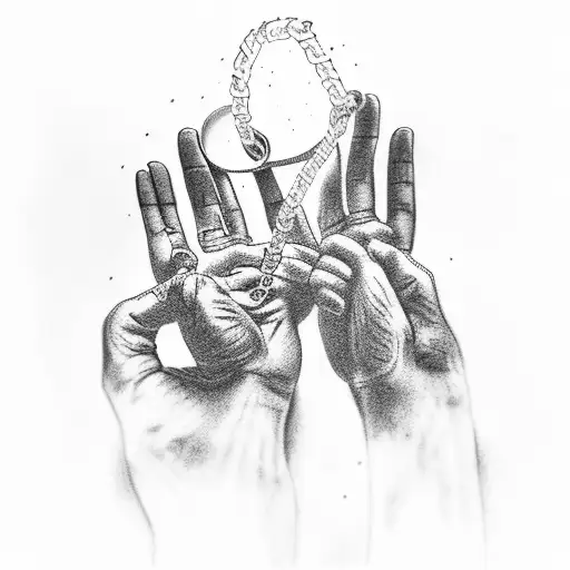 A pair of hands breaking chains, depicting the triumph of overcoming obstacles and fighting for justice tattoo design idea