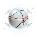 Abstract representation of a basketball using sketch style, with dopamine molecules as the background tattoo design idea