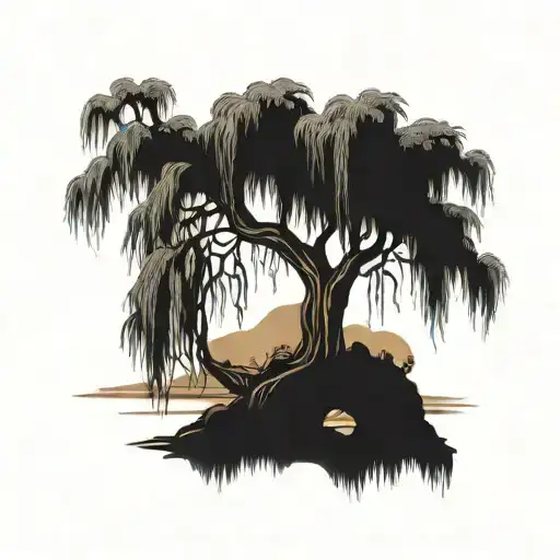 weeping willow tree intertwined tattoo design idea