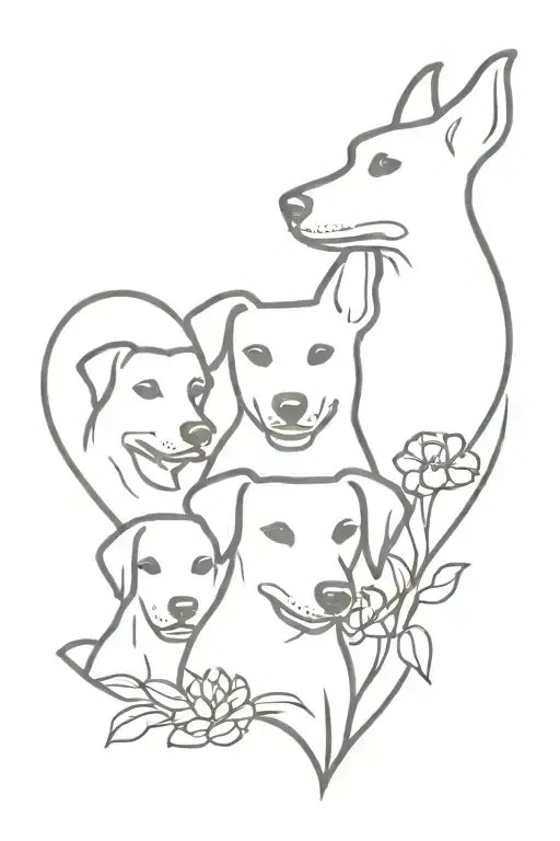 heart tribute 3 dogs tattoo design idea