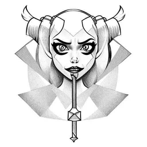 harley quinn holding a halligan and hammer tattoo design idea